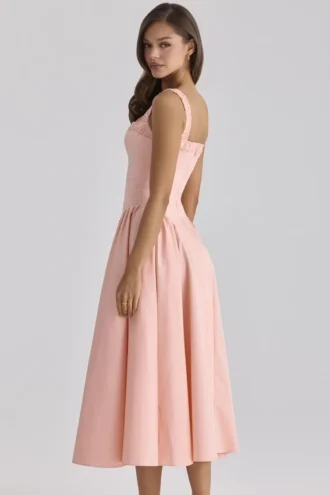 Dorothy Midi-Sommerkleid aus pfirsichfarbener Baumwolle