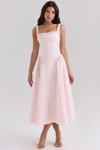 Dorothy – Midi-Sommerkleid aus rosa Stretch-Baumwolle