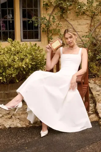 Dorothy – Weißes Midi-Sommerkleid aus Baumwolle