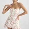 Drapiertes Korsetts-Kleid mit Jasmine-Rose-Print