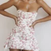 Drapiertes Korsetts-Kleid mit Jasmine-Rose-Print