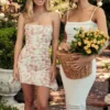 Drapiertes Korsetts-Kleid mit Jasmine-Rose-Print