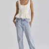 Effie Weißes Satin-Oberteil mit Spitzenbesatz Effie Weißes Satin-Oberteil mit Spitzenbesatz