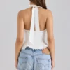 Elana Weißes Stretch-Baumwoll-Halter-Korsett-Oberteil Elana Weißes Stretch-Baumwoll-Halter-Korsett-Oberteil