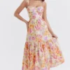 Elia Elfenbeinfarbenes Midi-Sommerkleid mit Blumenmuster Elia Elfenbeinfarbenes Midi-Sommerkleid mit Blumenmuster