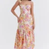 Elia Elfenbeinfarbenes Midi-Sommerkleid mit Blumenmuster Elia Elfenbeinfarbenes Midi-Sommerkleid mit Blumenmuster