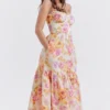 Elia Elfenbeinfarbenes Midi-Sommerkleid mit Blumenmuster Elia Elfenbeinfarbenes Midi-Sommerkleid mit Blumenmuster