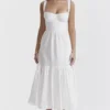 Elia Weißes Midi-Sommerkleid mit Broderie Anglaise Elia Weißes Midi-Sommerkleid mit Broderie Anglaise