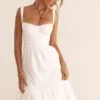Elia Weißes Midi-Sommerkleid mit Broderie Anglaise Elia Weißes Midi-Sommerkleid mit Broderie Anglaise