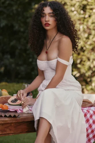 Elia Weißes Midi-Sommerkleid mit Broderie Anglaise