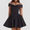 Elida Schwarzes schulterfreies Minikleid