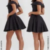 Elida Schwarzes schulterfreies Minikleid