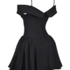 Elida Schwarzes schulterfreies Minikleid