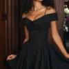 Elida Schwarzes schulterfreies Minikleid