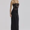 Eliette – Schwarzes Maxikleid aus verzierter Spitze und Satin Eliette – Schwarzes Maxikleid aus verzierter Spitze und Satin