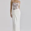 Eliette – Weißes Maxikleid aus verzierter Spitze und Satin Eliette – Weißes Maxikleid aus verzierter Spitze und Satin