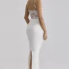 Eliette – Weißes Maxikleid aus verzierter Spitze und Satin Eliette – Weißes Maxikleid aus verzierter Spitze und Satin