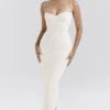 Elinor Cremefarbenes Midi-Kleid mit Rüschen und Spitze Elinor Cremefarbenes Midi-Kleid mit Rüschen und Spitze