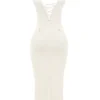 Elinor Cremefarbenes Midi-Kleid mit Rüschen und Spitze Elinor Cremefarbenes Midi-Kleid mit Rüschen und Spitze