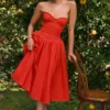 Elizabeth Italian Tomato – trägerloses Midi-Sommerkleid Elizabeth Italian Tomato – trägerloses Midi-Sommerkleid