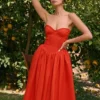 Elizabeth Italian Tomato – trägerloses Midi-Sommerkleid Elizabeth Italian Tomato – trägerloses Midi-Sommerkleid