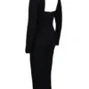 Ella – Langärmliges Midi-Kleid aus schwarzem Stretch-Crêpe Ella – Langärmliges Midi-Kleid aus schwarzem Stretch-Crêpe