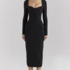Ella – Langärmliges Midi-Kleid aus schwarzem Stretch-Crêpe Ella – Langärmliges Midi-Kleid aus schwarzem Stretch-Crêpe