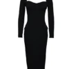 Ella – Langärmliges Midi-Kleid aus schwarzem Stretch-Crêpe Ella – Langärmliges Midi-Kleid aus schwarzem Stretch-Crêpe