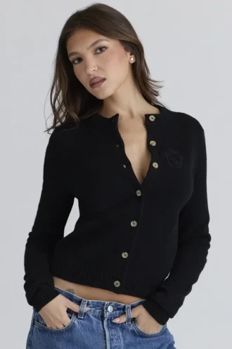 Emblem Schwarze Strickjacke aus Kaschmir und Wolle