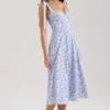 Emely – Midi-Sommerkleid aus Stretch-Baumwolle mit blauem Blumenprint Emely – Midi-Sommerkleid aus Stretch-Baumwolle mit blauem Blumenprint