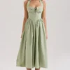 Emilia Sage Midi-Kleid aus Stretch-Baumwolle mit Neckholder-Ausschnitt Emilia Sage Midi-Kleid aus Stretch-Baumwolle mit Neckholder-Ausschnitt