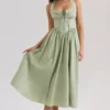 Emilia Sage Midi-Kleid aus Stretch-Baumwolle mit Neckholder-Ausschnitt Emilia Sage Midi-Kleid aus Stretch-Baumwolle mit Neckholder-Ausschnitt