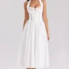 Emilia – Weißes Midi-Kleid aus Baumwolle mit Neckholder Emilia – Weißes Midi-Kleid aus Baumwolle mit Neckholder