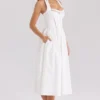 Emilia – Weißes Midi-Kleid aus Baumwolle mit Neckholder Emilia – Weißes Midi-Kleid aus Baumwolle mit Neckholder