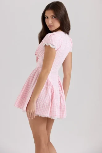 Emiliana Rosa Mini-Kleid aus Baumwolle mit Vichy-Karomuster