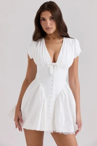 Emiliana Weißes Minikleid aus Stretch-Baumwolle