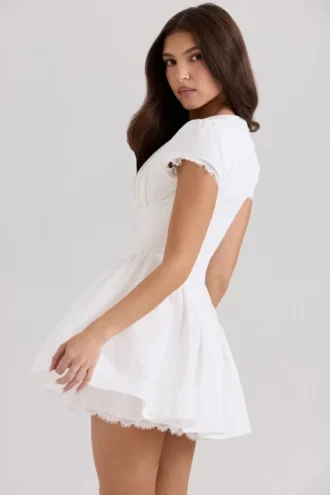 Emiliana Weißes Minikleid aus Stretch-Baumwolle