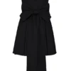 Emmanuela Schwarzes trägerloses Minikleid mit abnehmbarem Schleifen Emmanuela Schwarzes trägerloses Minikleid mit abnehmbarem Schleifen