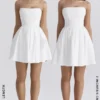 Emmanuela Weißes, trägerloses, plissiertes Minikleid Emmanuela Weißes, trägerloses, plissiertes Minikleid