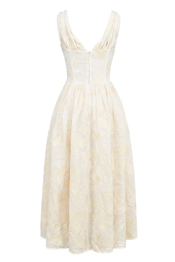 Emmelina Vintage Elfenbeinfarbenes Sommerkleid mit Blumenstickerei Emmelina Vintage Elfenbeinfarbenes Sommerkleid mit Blumenstickerei