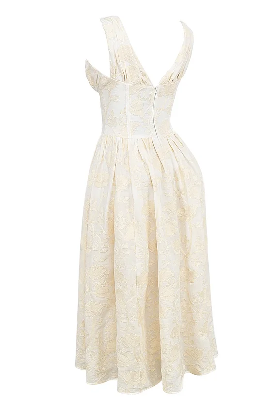 Emmelina Vintage Elfenbeinfarbenes Sommerkleid mit Blumenstickerei Emmelina Vintage Elfenbeinfarbenes Sommerkleid mit Blumenstickerei