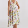 Emmelina Weißes Baumwoll-Korsett-Sommerkleid mit Vintage-Rosenprint Emmelina Weißes Baumwoll-Korsett-Sommerkleid mit Vintage-Rosenprint