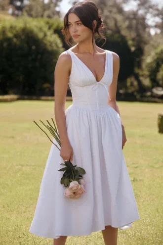 Emmelina Weißes Baumwoll-Korsetts-Sommerkleid