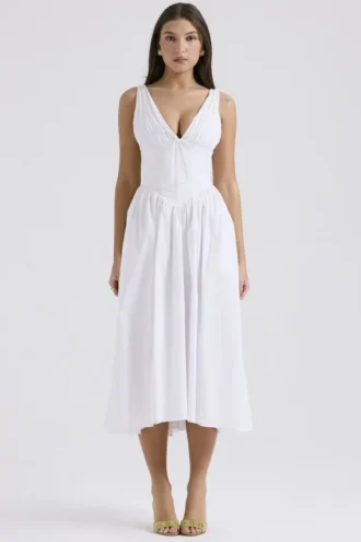 Emmelina Weißes Baumwoll-Korsetts-Sommerkleid
