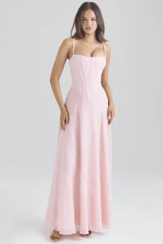 Esme Maxikleid aus blassrosa Lurex-Chiffon