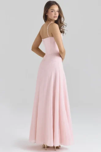 Esme Maxikleid aus blassrosa Lurex-Chiffon