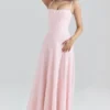 Esme Maxikleid aus blassrosa Lurex-Chiffon