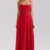 Esme – Maxikleid aus rotem Lurex-Chiffon