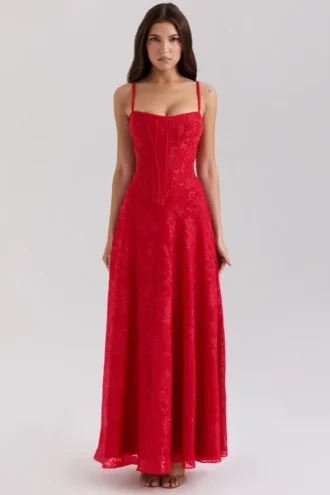 Esme – Maxikleid aus rotem Lurex-Chiffon