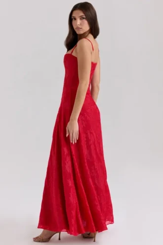 Esme – Maxikleid aus rotem Lurex-Chiffon